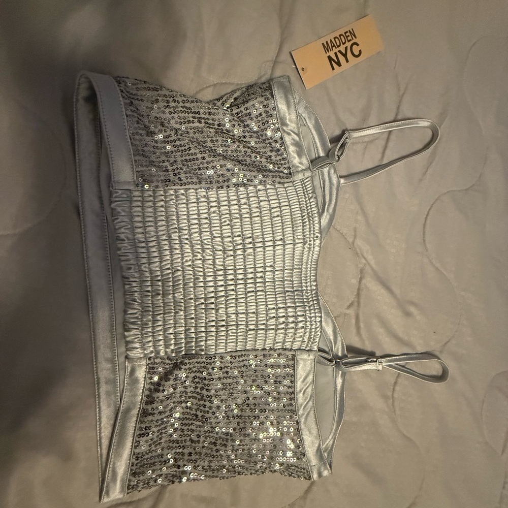 Madden NYC Silver Sequin Camisole Top